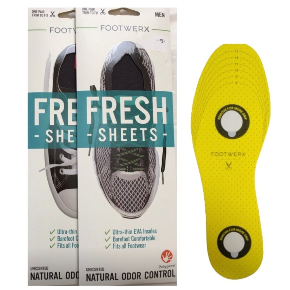 FOOTWERX Polygiene FRESH SHEETS Ultra Thin EVA Insoles Odor Control‎ Men’s NWT